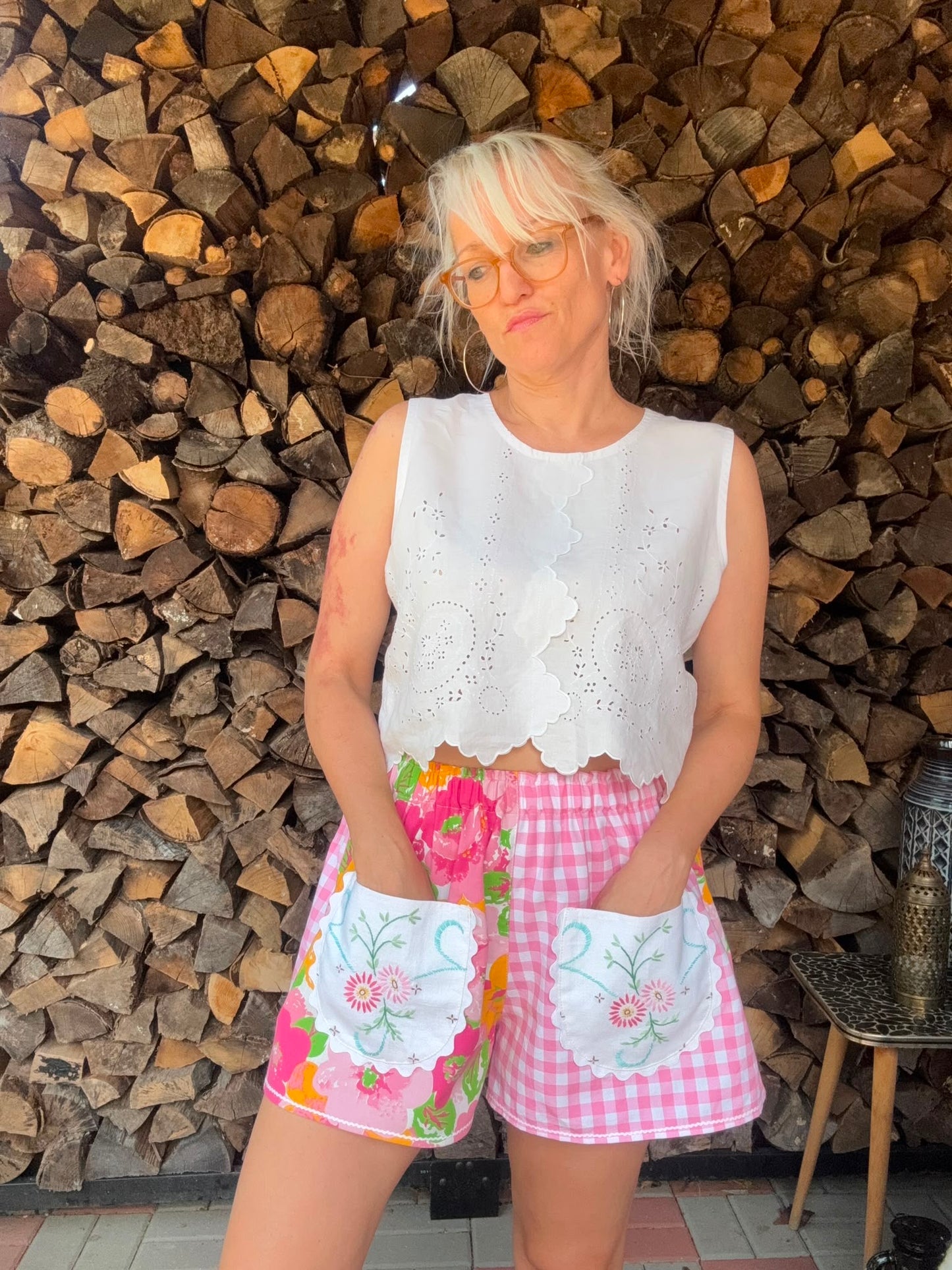 Pink gingham and floral shorts