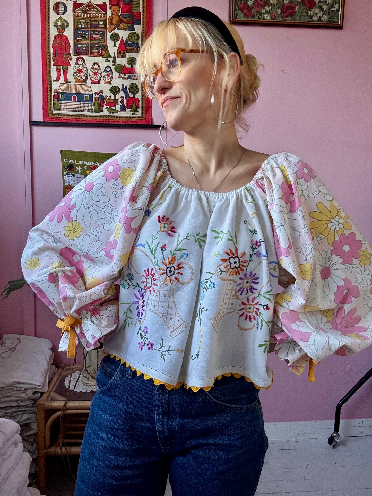 Pink/yellow floral top