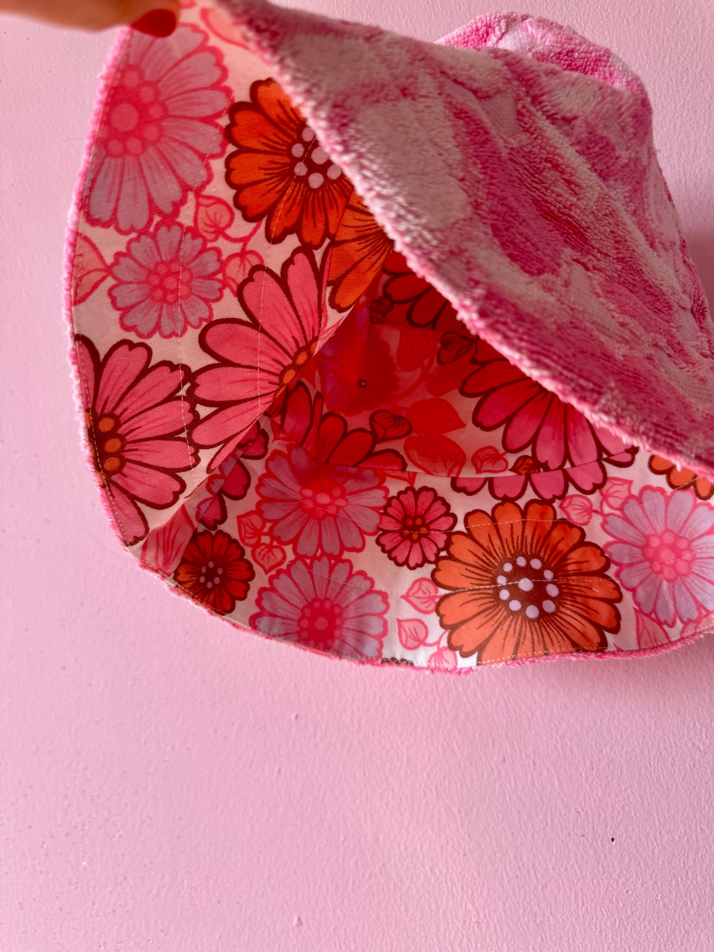 Pink towel floral bucket hat