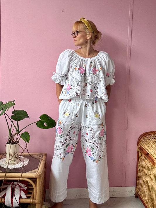 Trousers floral and lace twin set