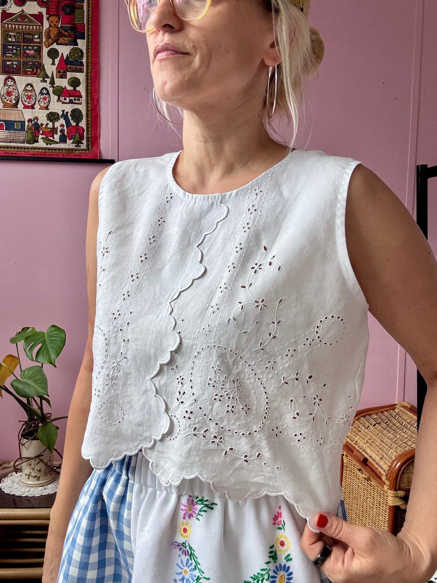 All white top with hand embroidery