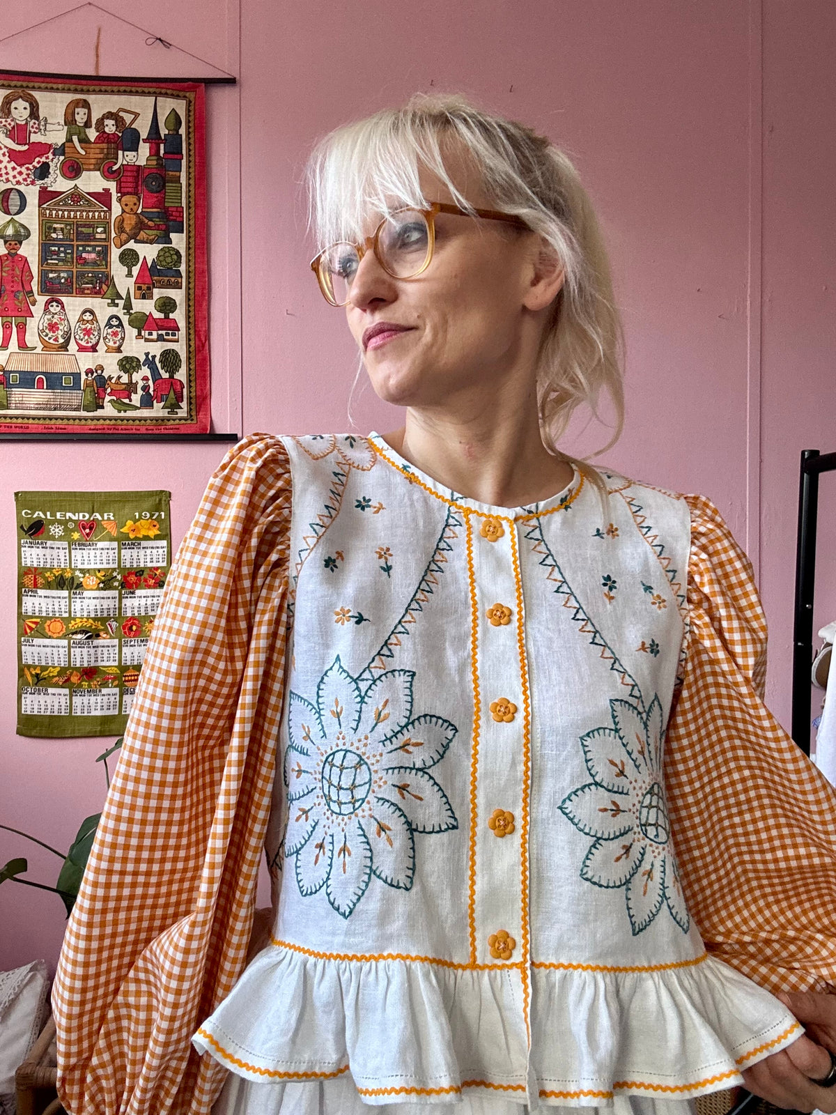 Gingham and floral blouse
