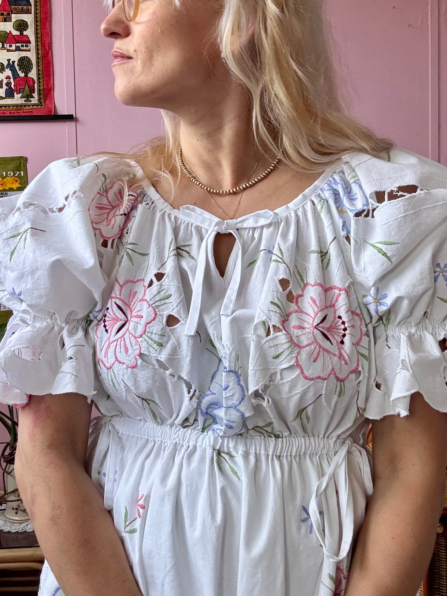 Floral embroidery mini dress