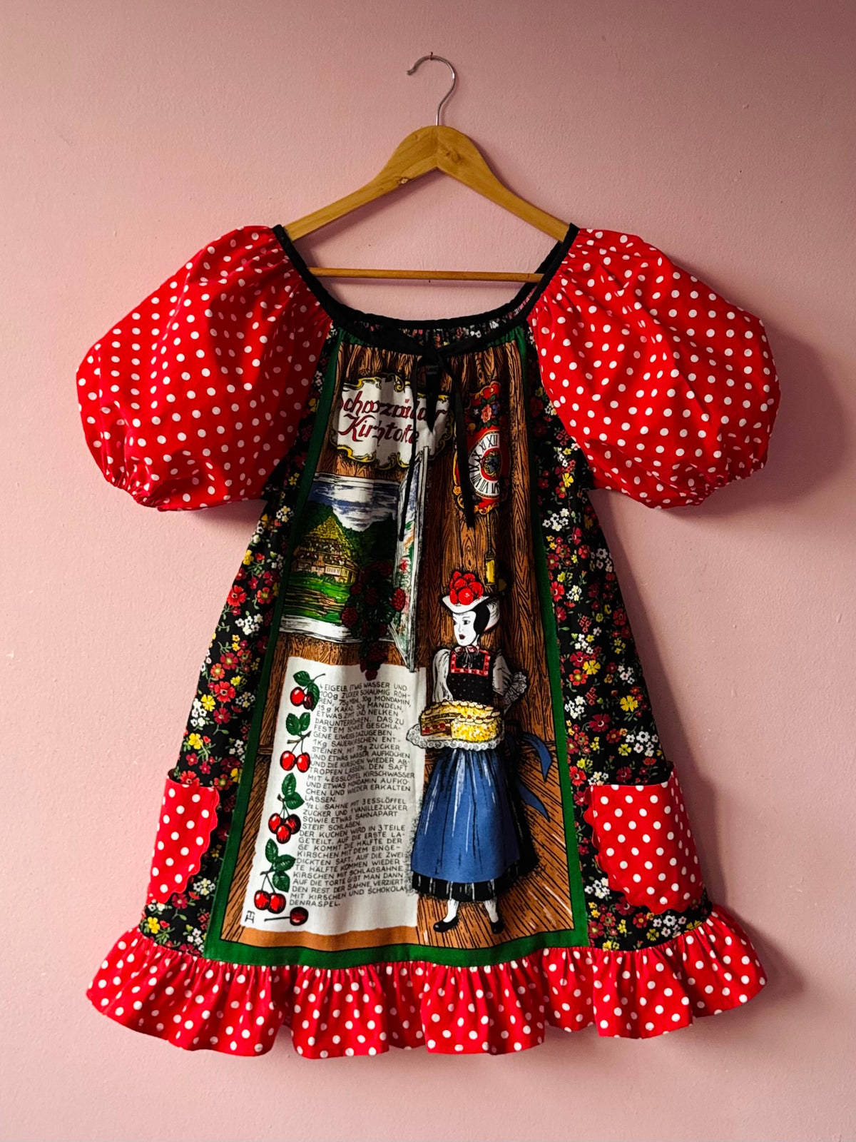 Vintage teatowel and polka dots short dress