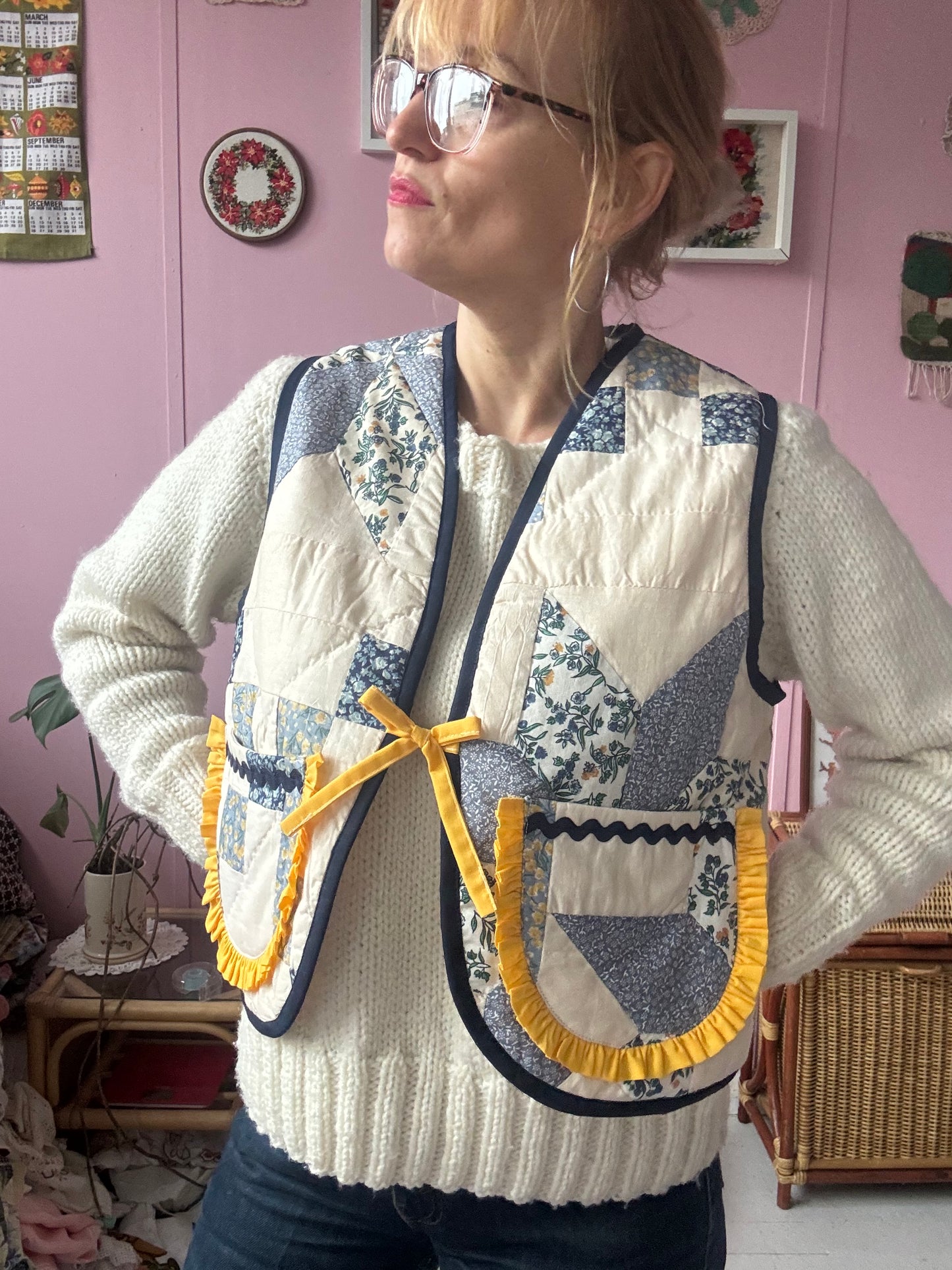 Blue/white vest with yellow trim