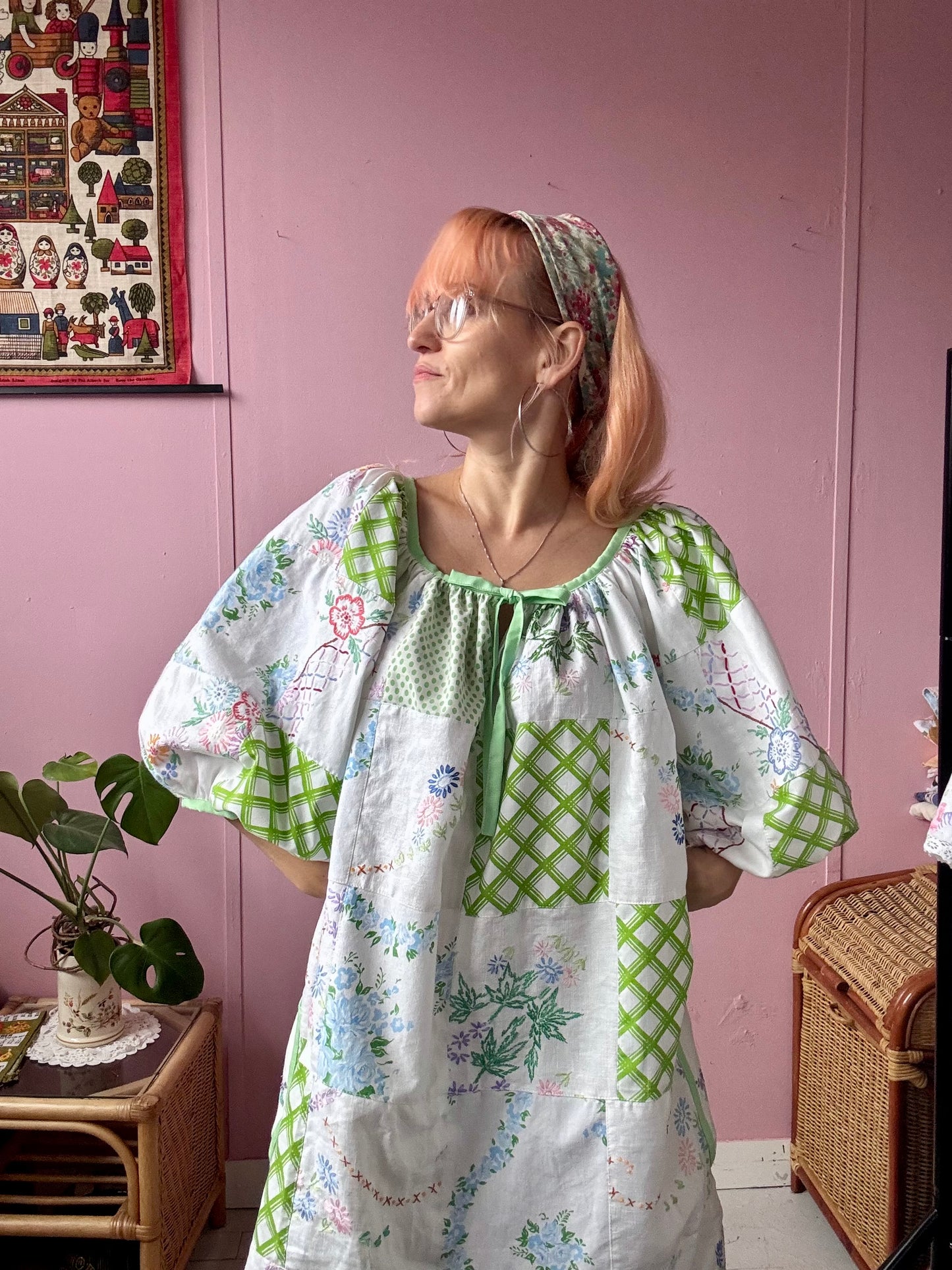 Green patchwork dress