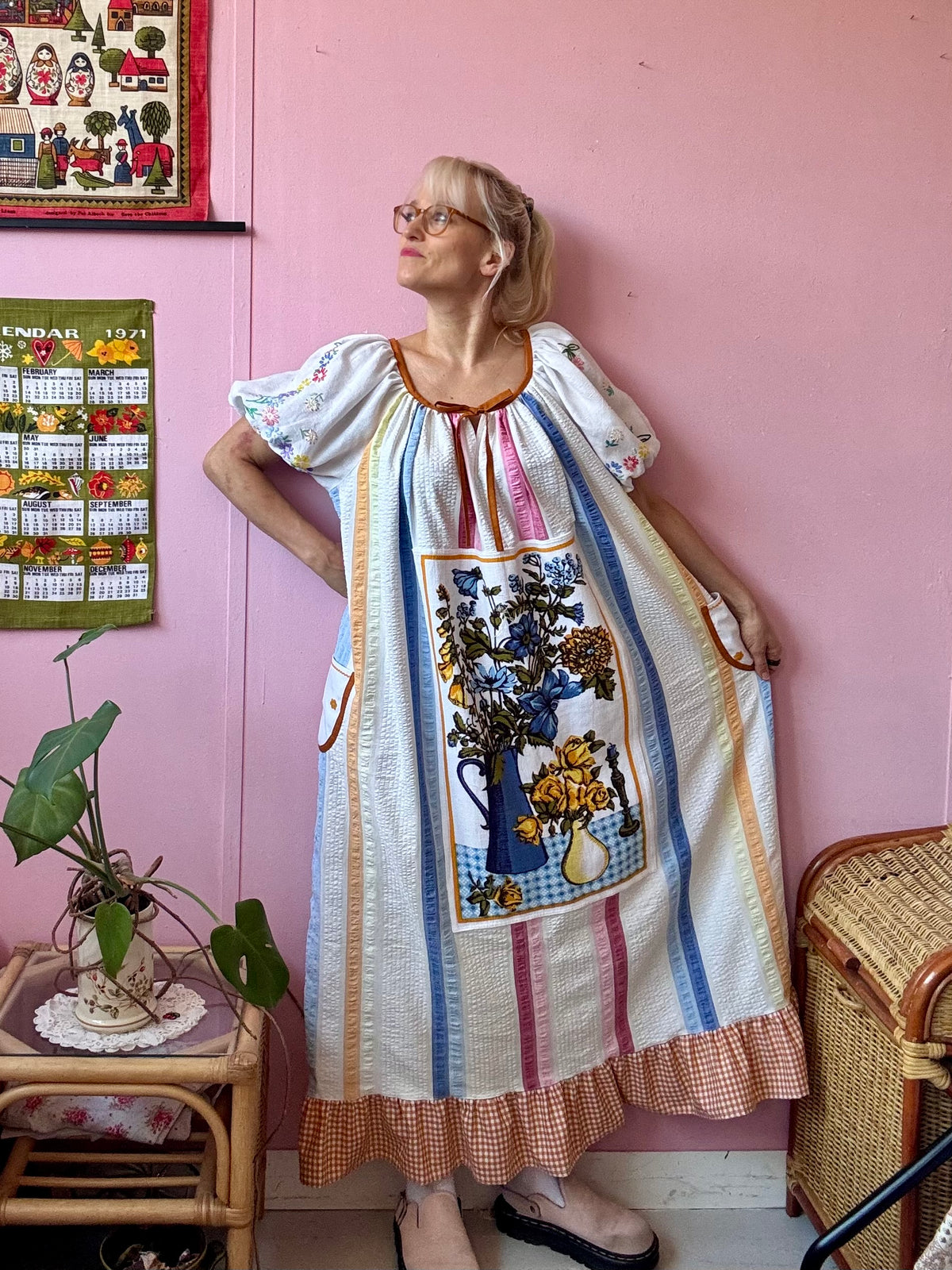 Maxi dress with vintage teatowel