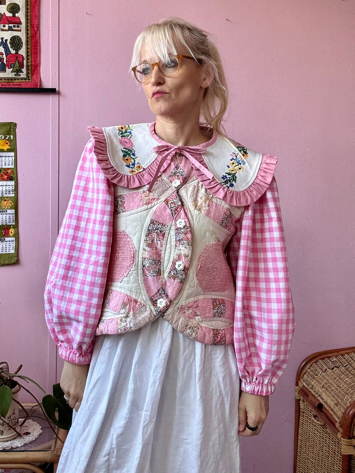 Patchwork jacket with gingham sleeves