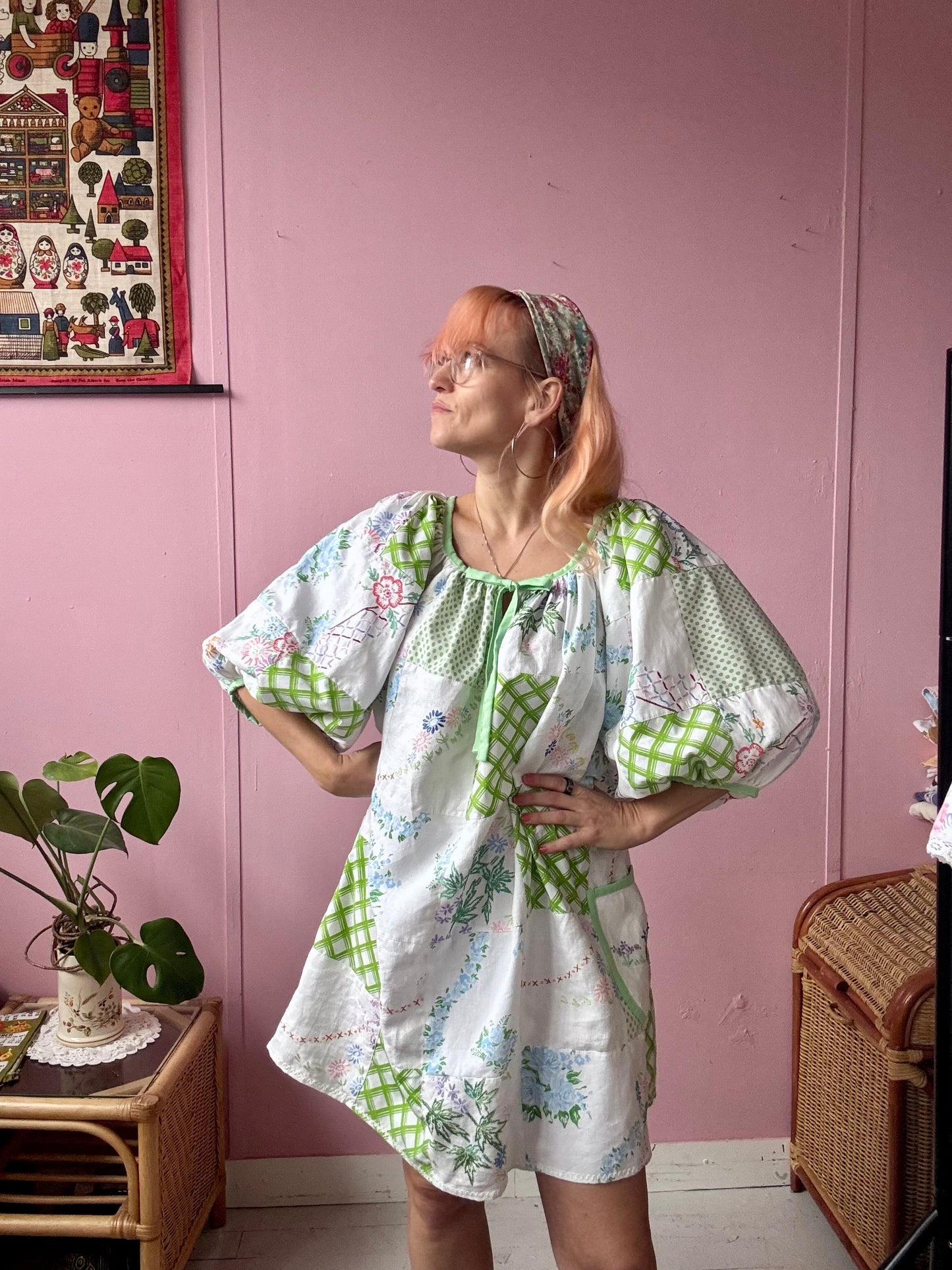 Green patchwork dress