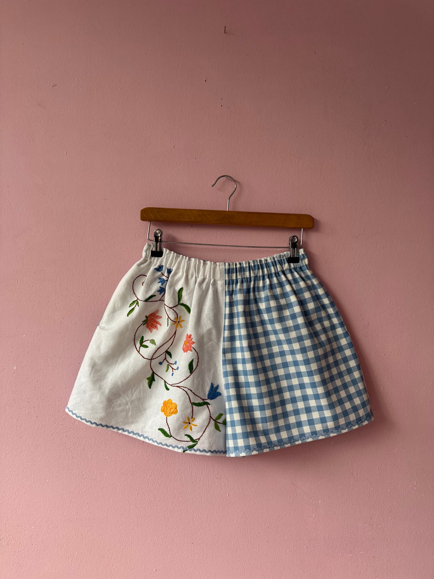 Blue gingham and floral shorts