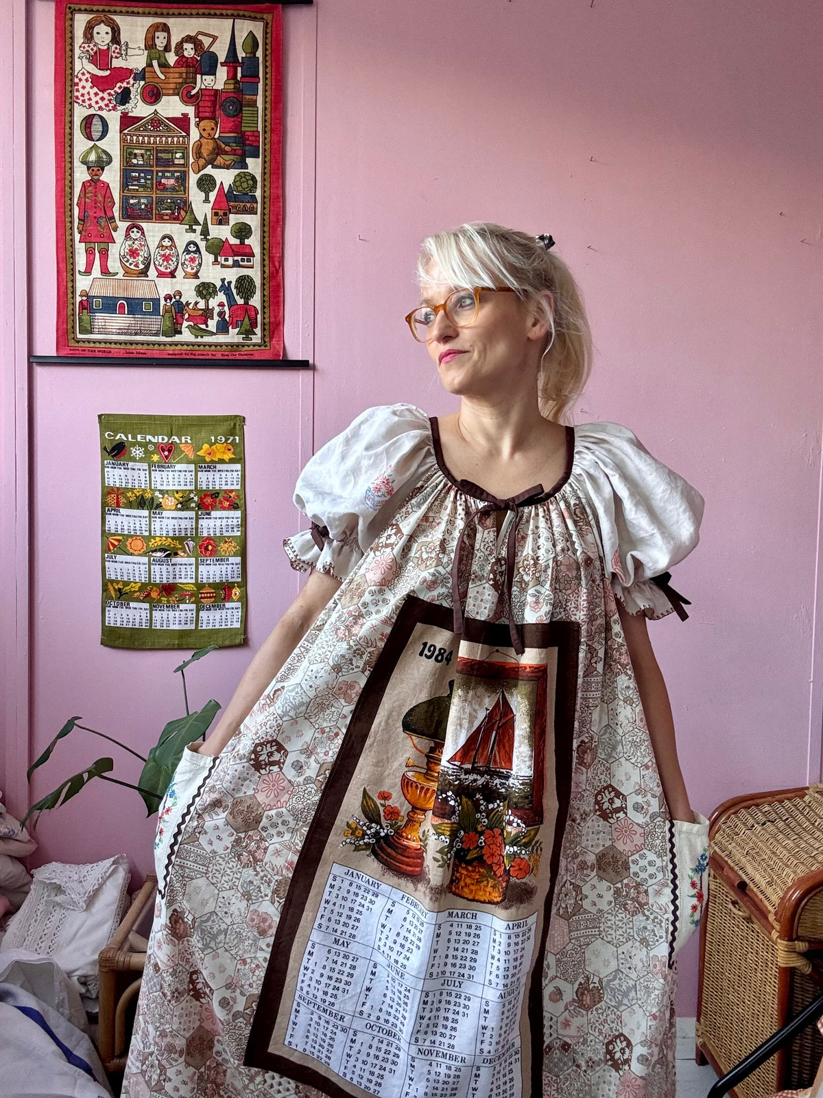 1984 vintage teatowel maxi dress