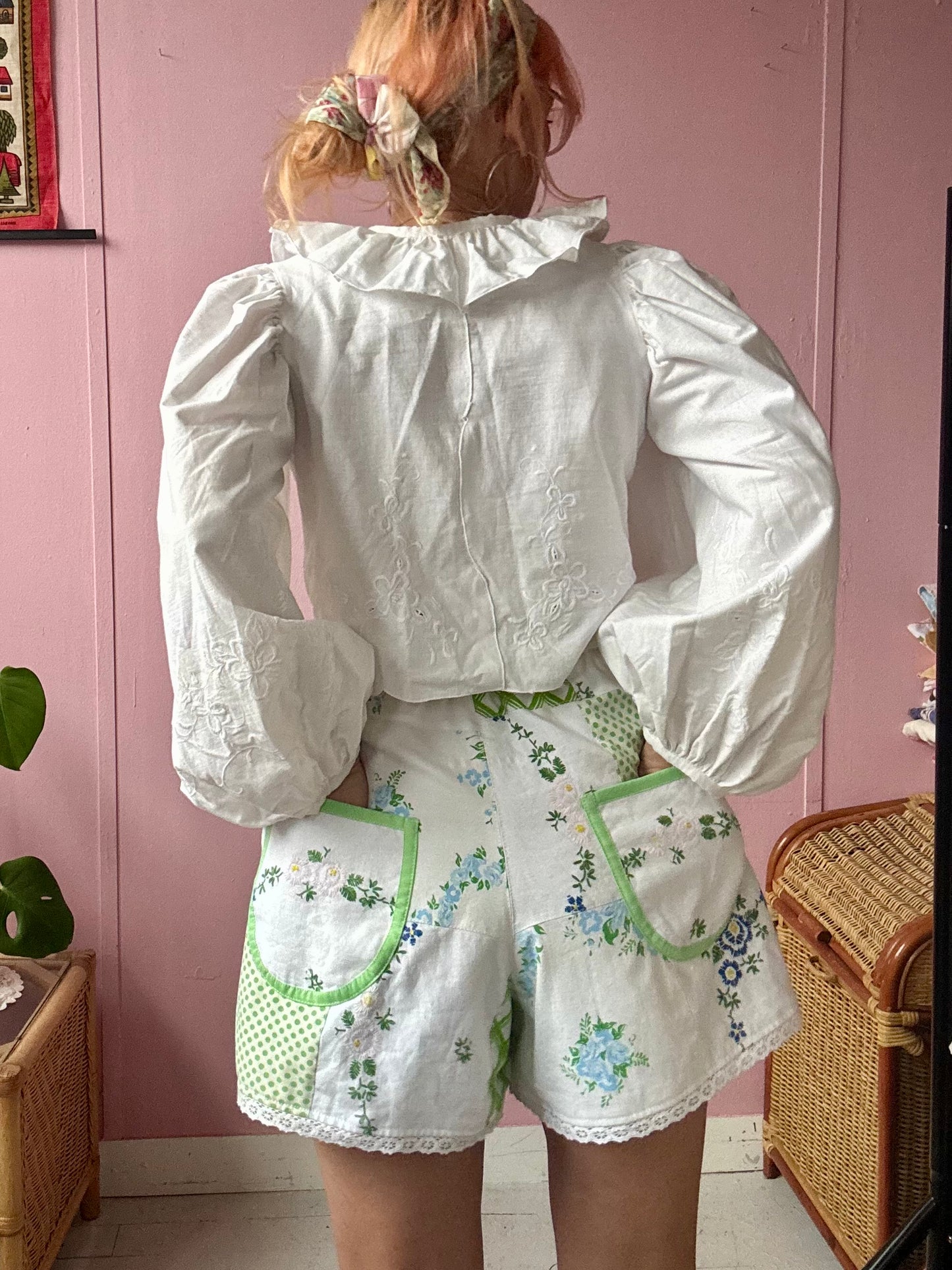 Green patchwork shorts