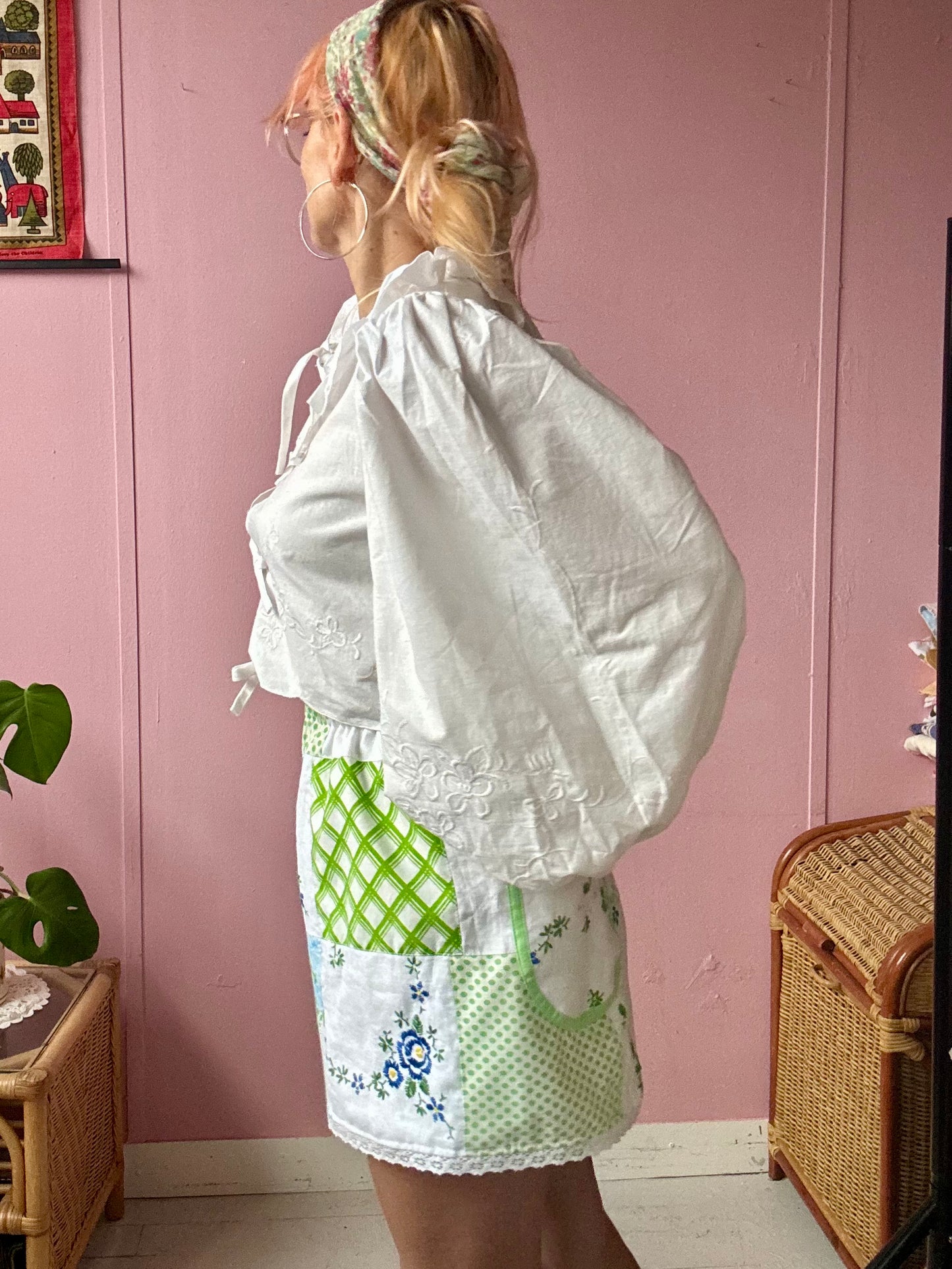 Green patchwork shorts